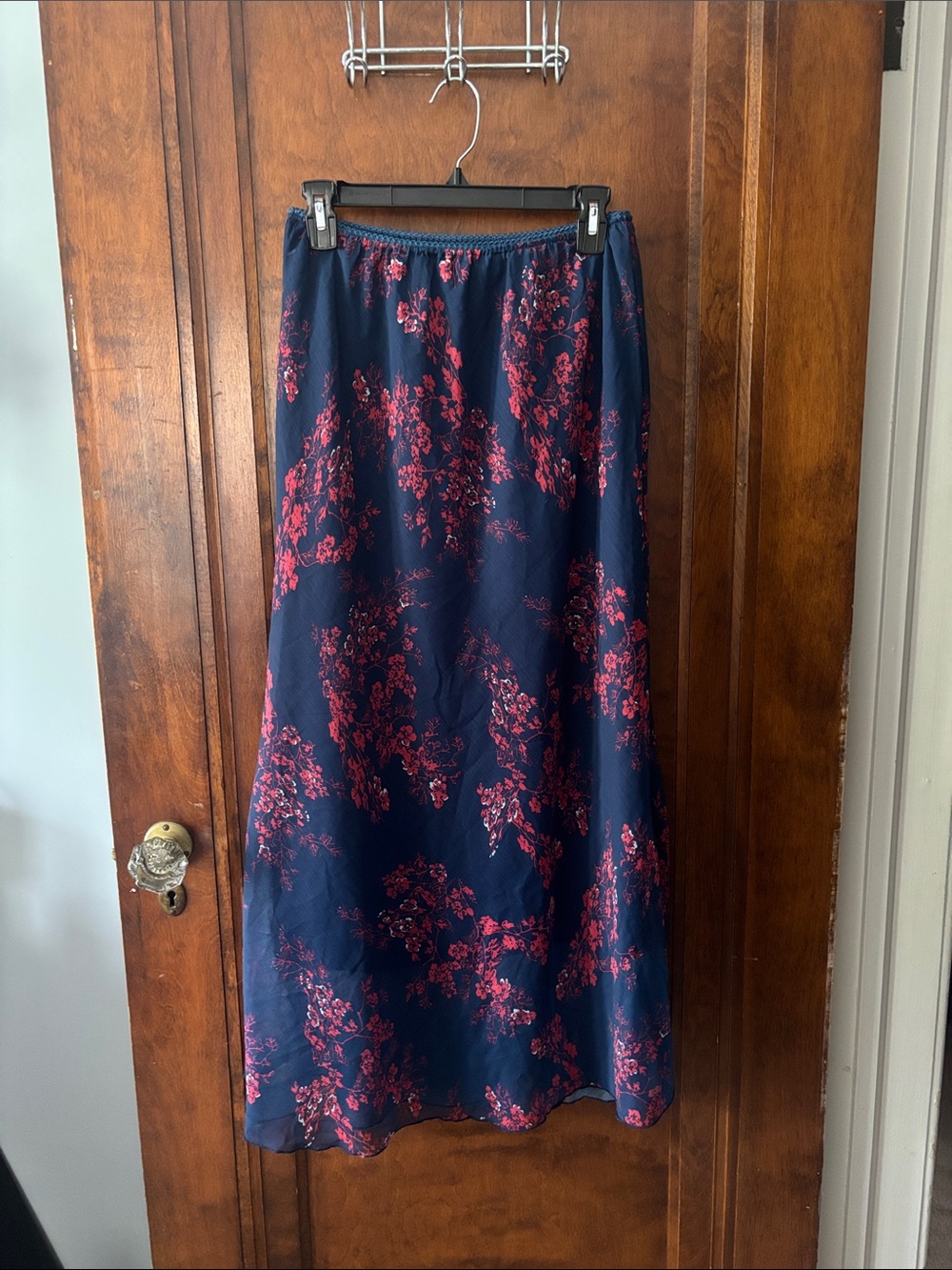 Navy w/ Res Floral Double Lined Maxi Skirt Size L